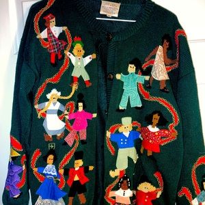 RARE Vintage Susan Bristol Christmas sweater Small World Medium Preowned